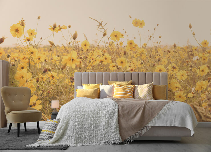 yellow flower field wallpaper mural in yellow bedroom