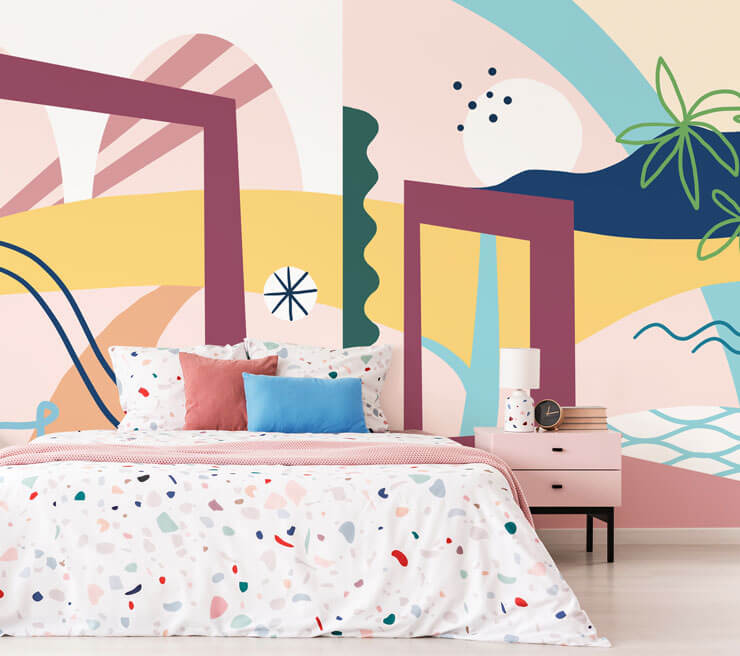 abstract colorful landscape in funky terrazzo bedding