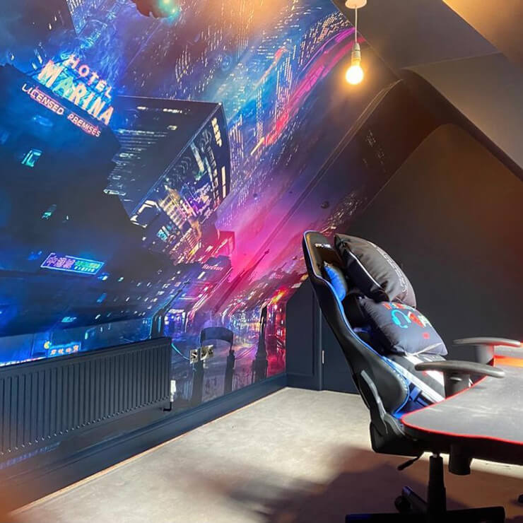 dark gaming room in attic