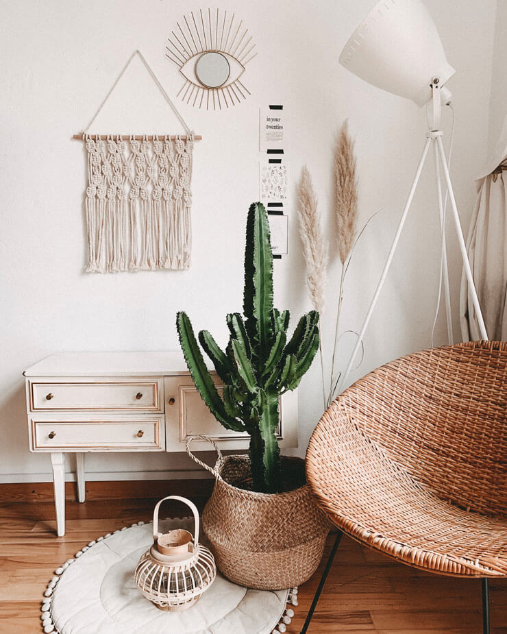 white bohemian style living room