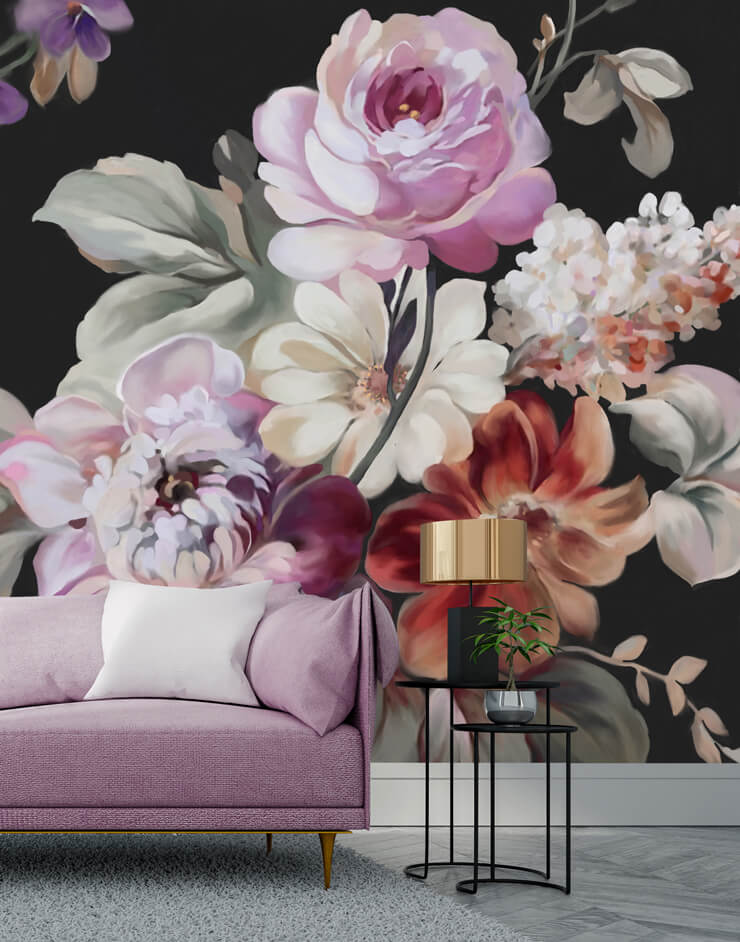flower mural in pink lounge