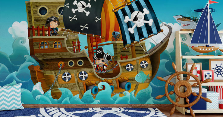 pirate-wall-mural-in-childrens-bedroom