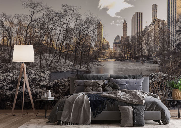 Bedroom wallpaper: Guest Room Ideas for Christmas room with new york wallpaper