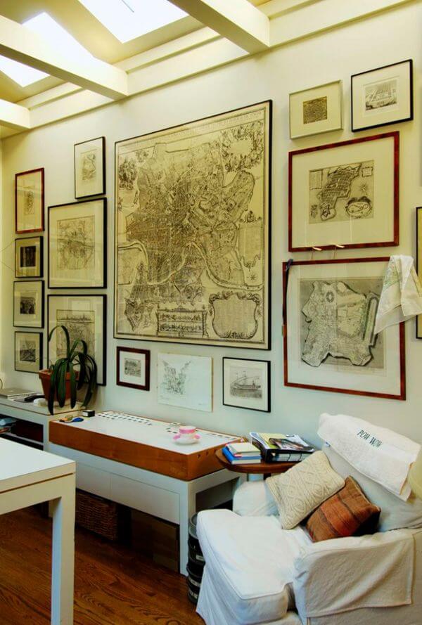 Framed Old Maps on Wall