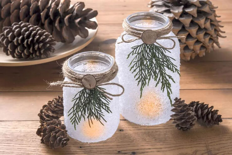 homemade frosted jars with string