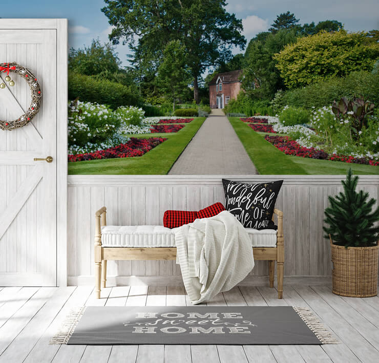 garden wall mural in hallway