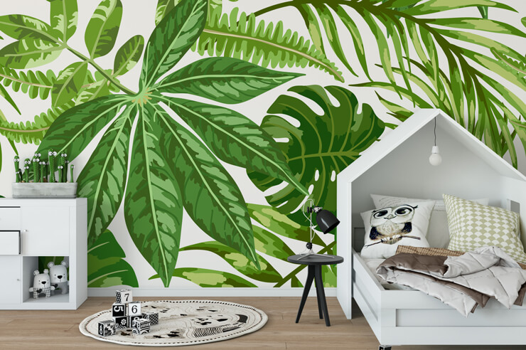 bright green jungle wallpaper in kids bedroom