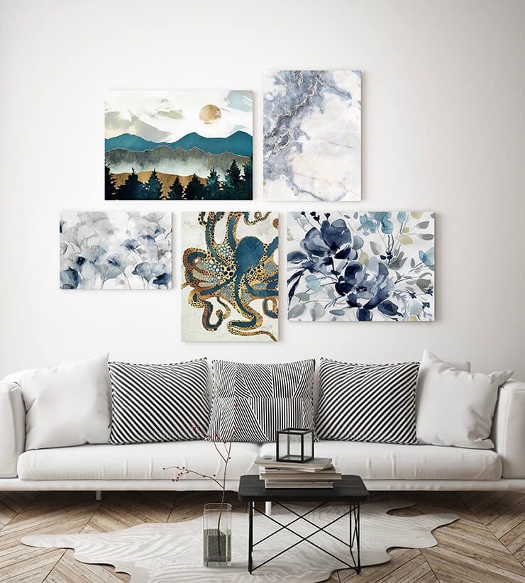 Blue gallery wall decorating update in living room