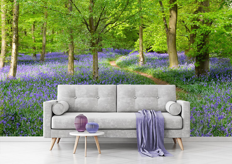 bluebell forest wallpaper in living room