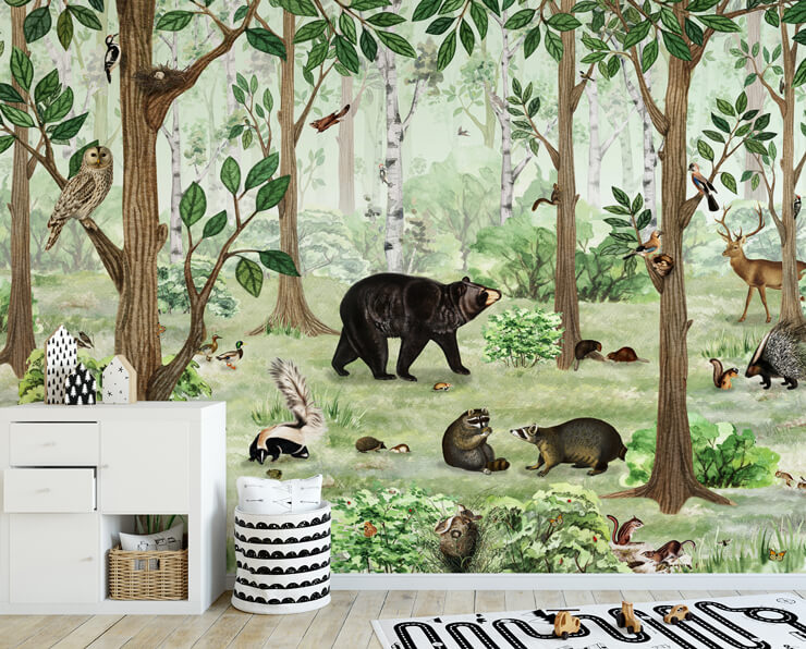 cute woodland wallpaper in kids nursery