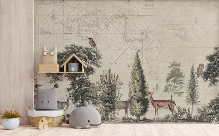 Nordic style wallpaper in kids bedroom