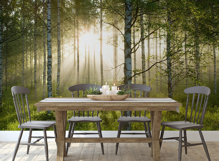 beautiful tree wallpaper in dining room