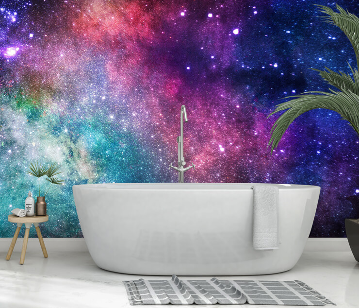 colourful stars wallpaper in bathroom