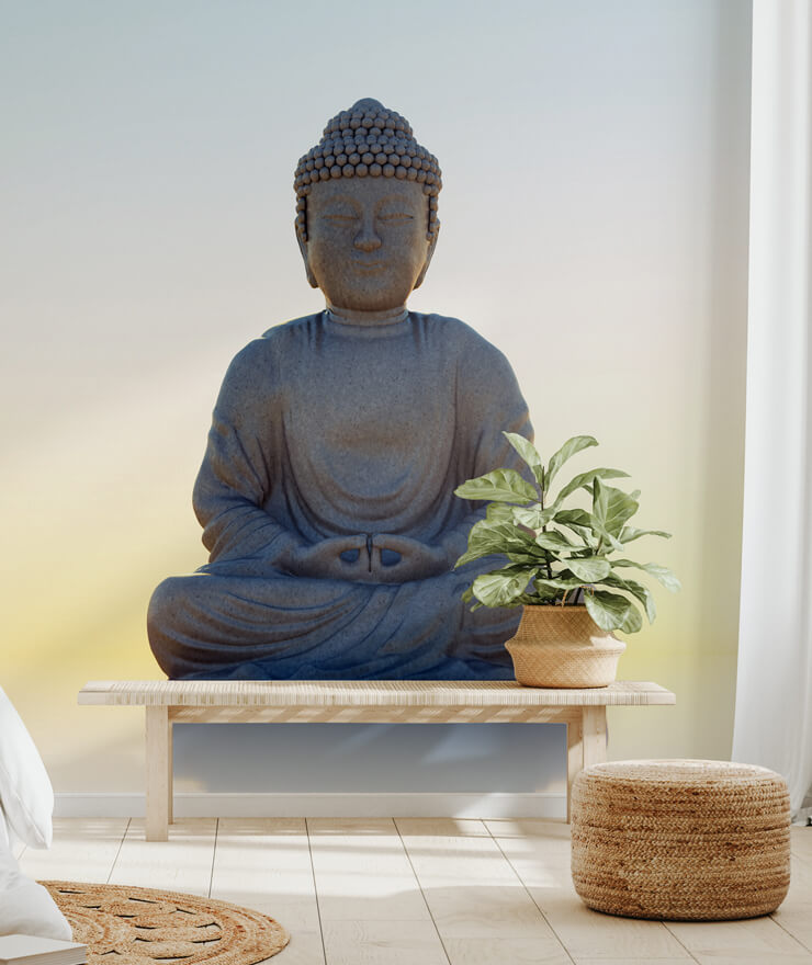 buddha wallpaper in white zen room