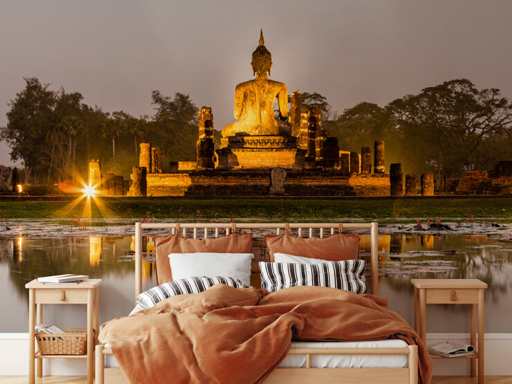 buddha wall mural in bedroom