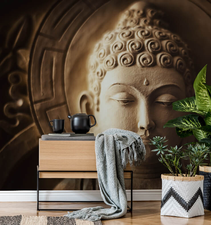 buddha mural in living room