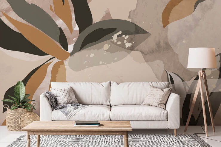 beige boho wallpaper in living room