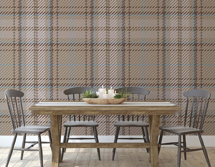 tartan wallpaper in dining room