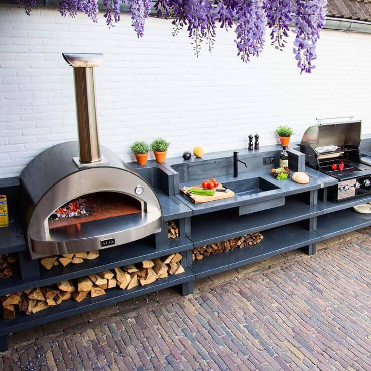 outdoor kitchen with grey units