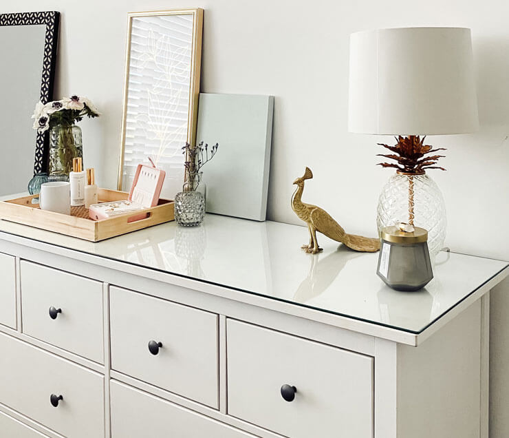 sideboard with pretty room accessories