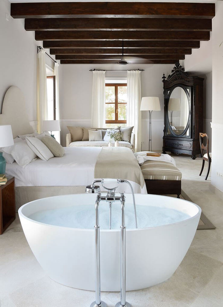 designer bedroom ideas and stand-alone bathtubs