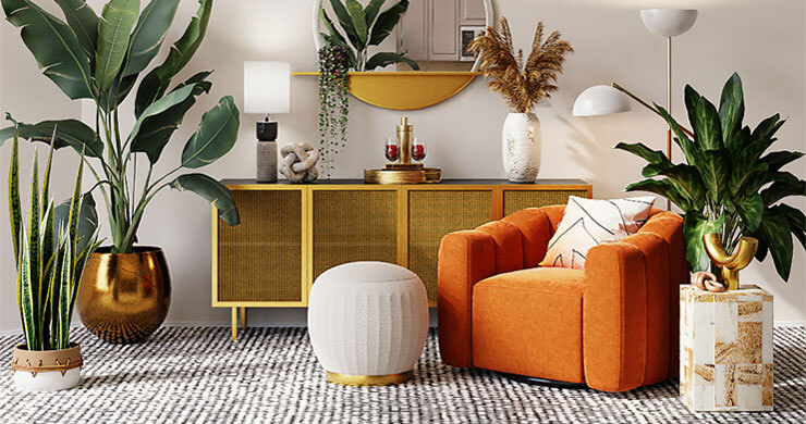 Gold and orange themed living room