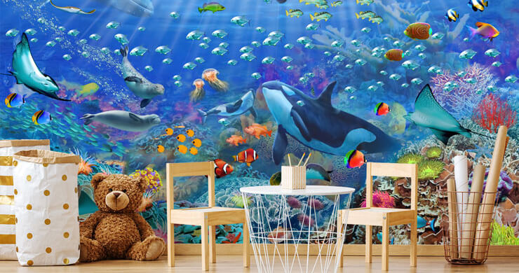 ocean wallpaper in playroom