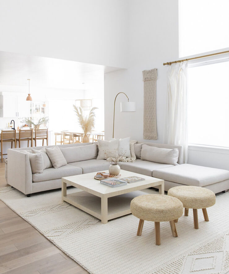 White living room with beige accessories with little clutter
