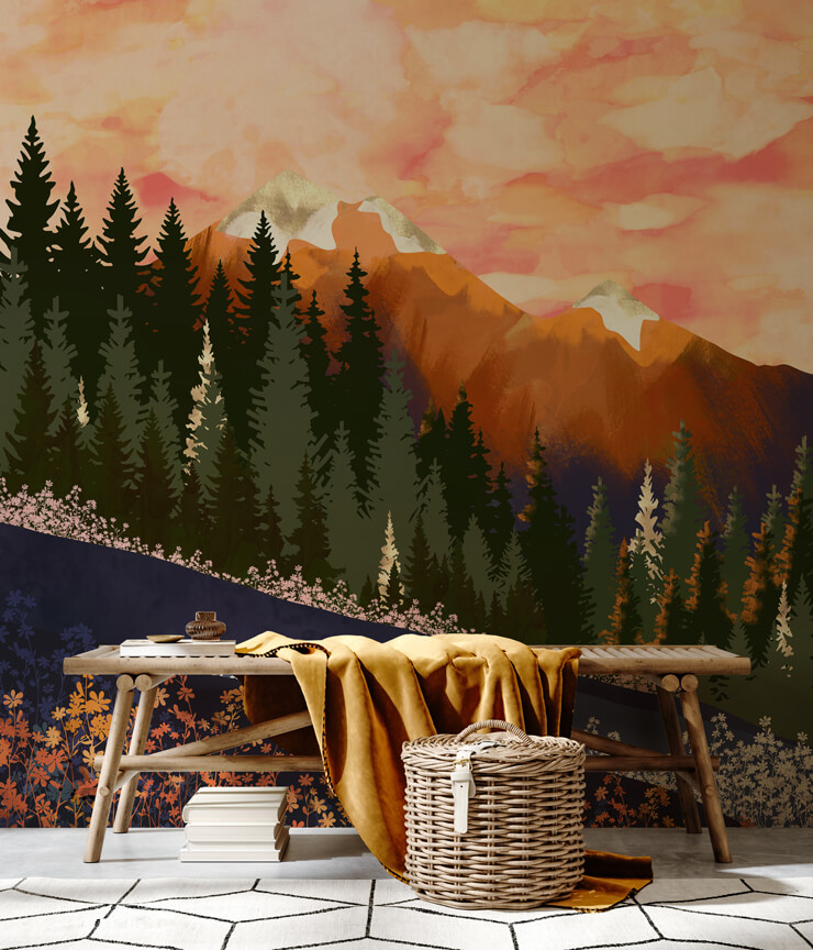 mountain wall mural in entrance hall