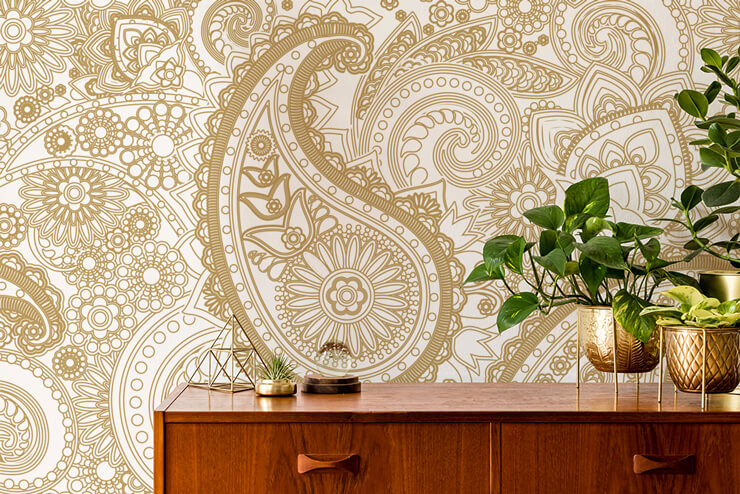 Paisley wallpaper in living room