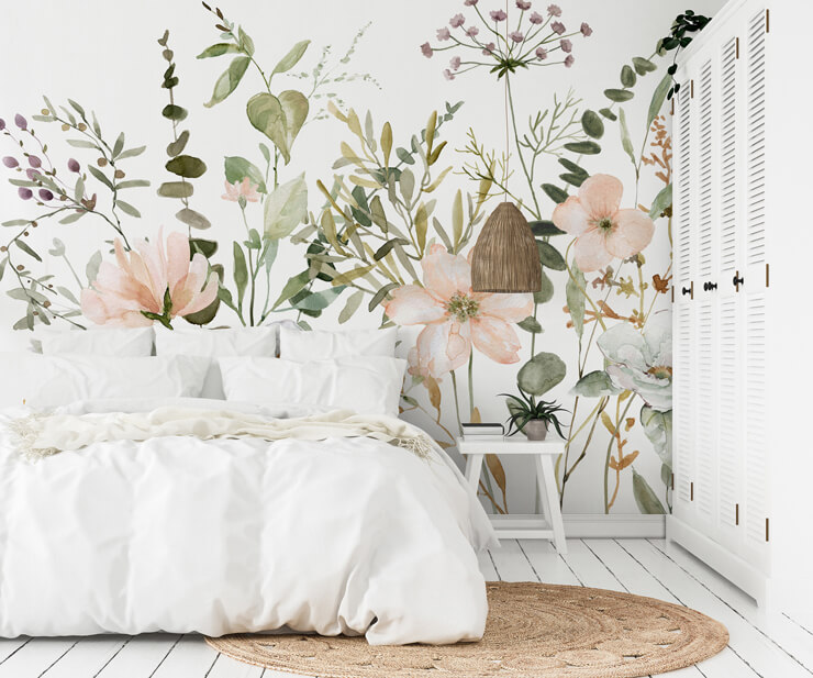 Floral wallpaper in calm bedroom