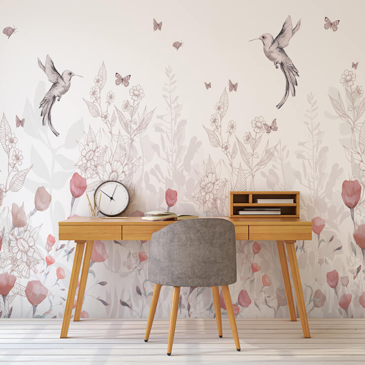 floral wallpaper in home office