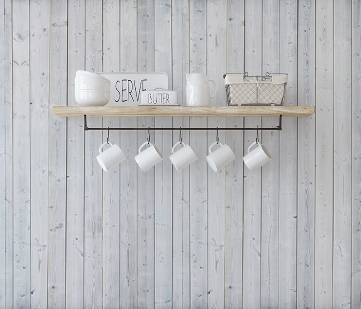 coffee station with white panelled wallpaper