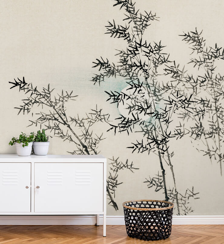 oriental black and white tree wallpaper