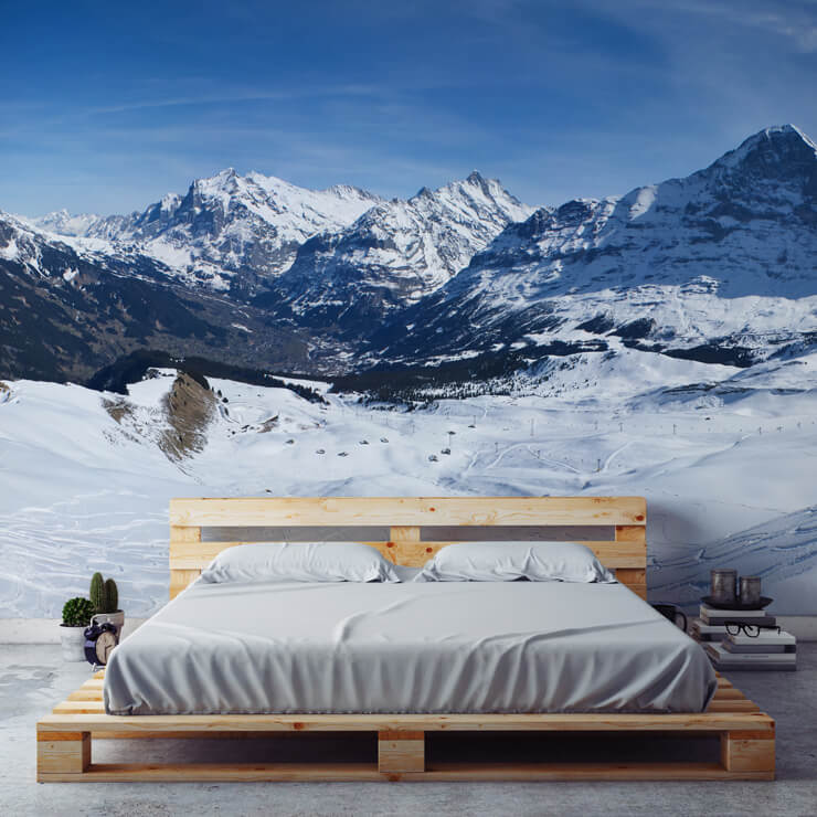 swiss alps mural in bedroom