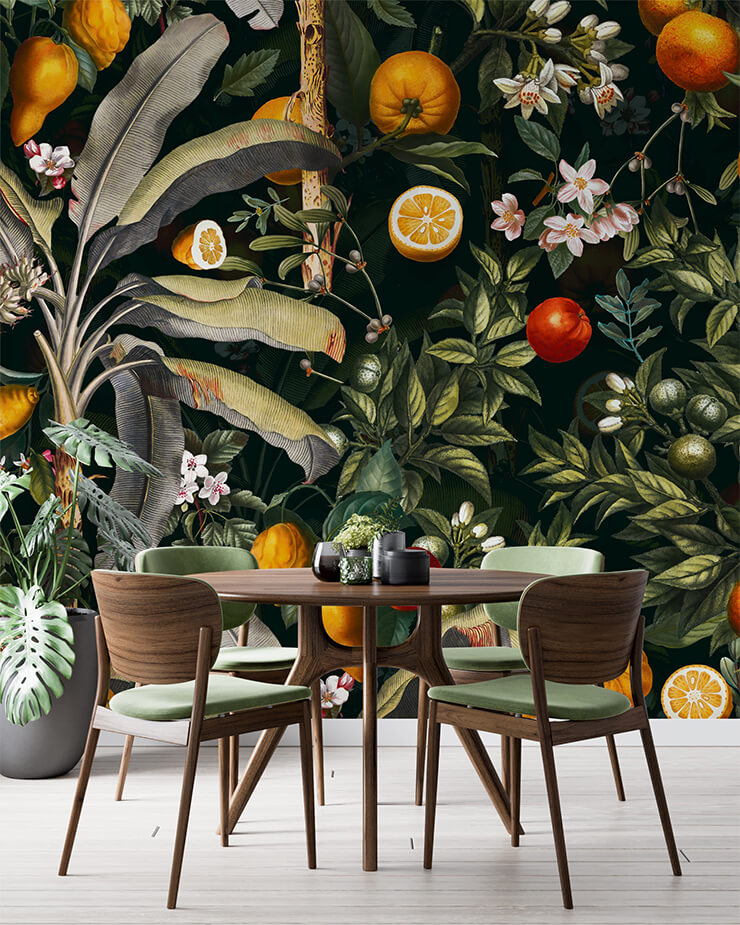 maximalist fruit forest mural