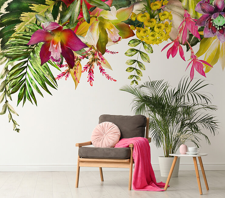 tropical floral mural