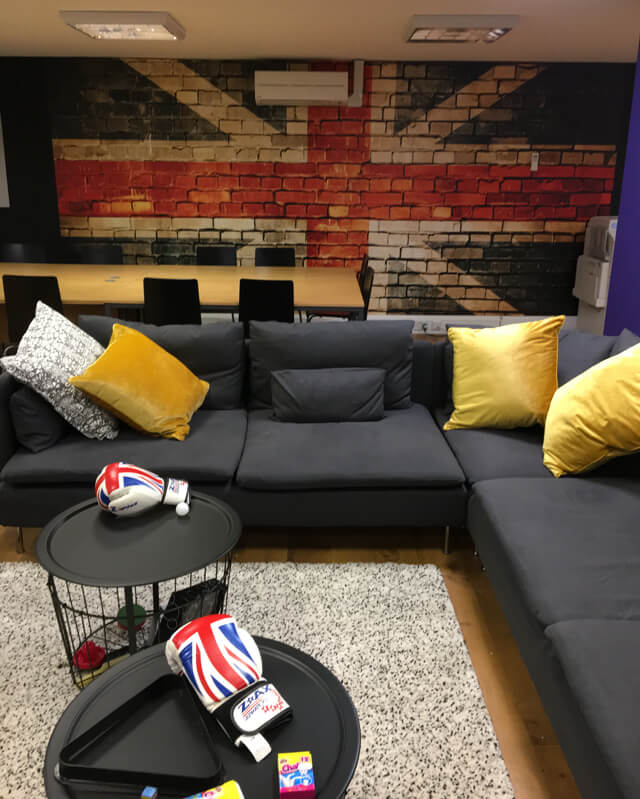 staff room with union jack mural