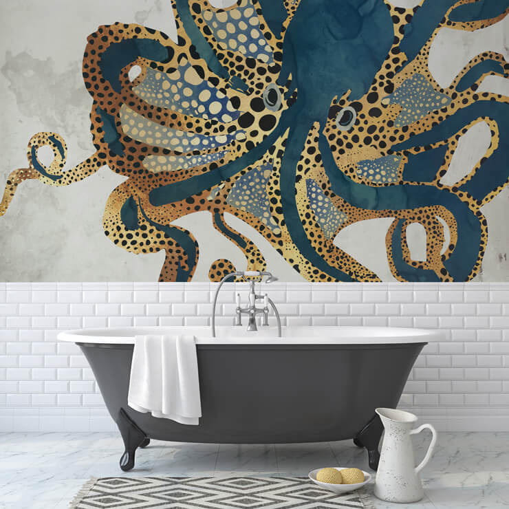 octopus wallpaper in bathroom