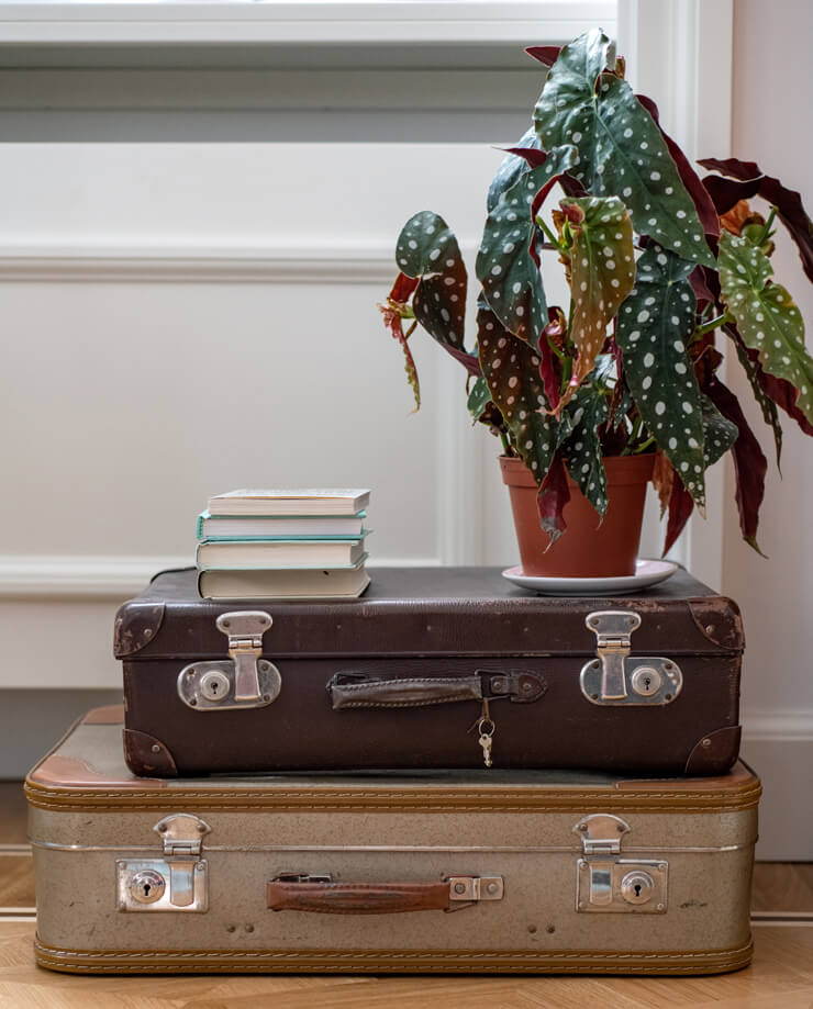 upcycled suitcase as bedside table
