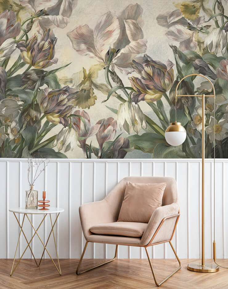 floral mural in living room