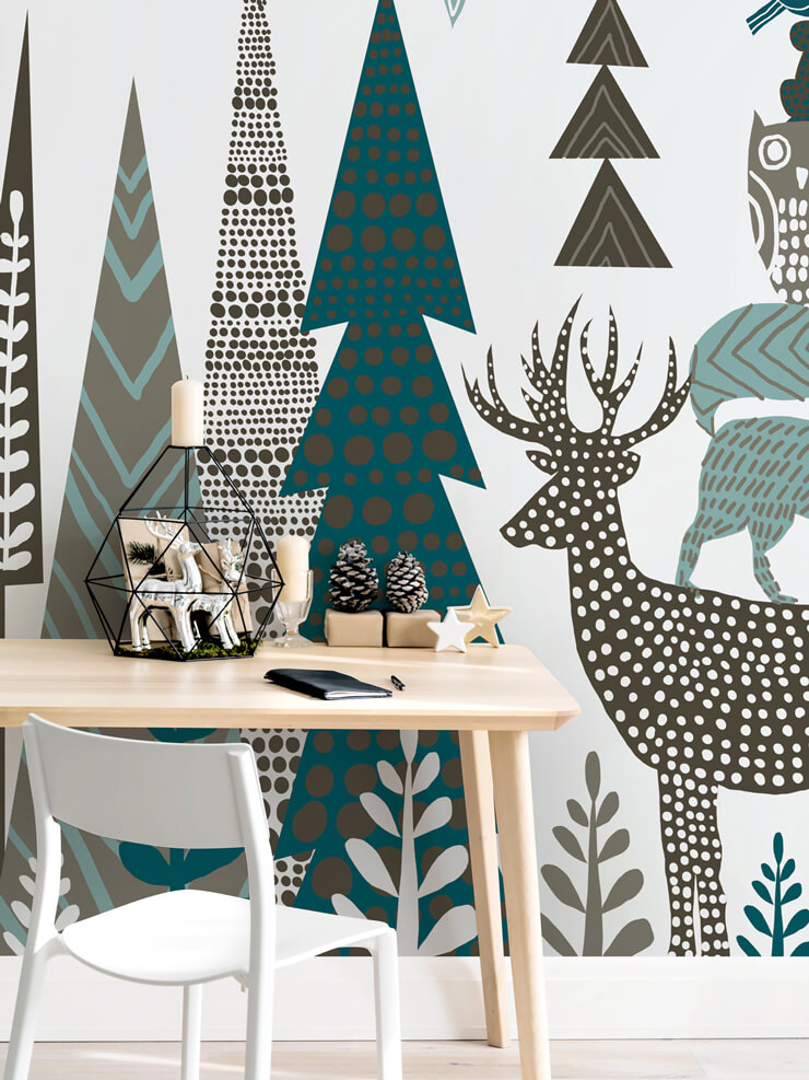 forest folklore christmas wallpaper in guests room