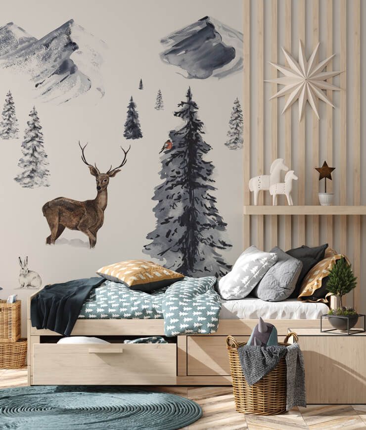 christmas tree wall mural in kids bedroom