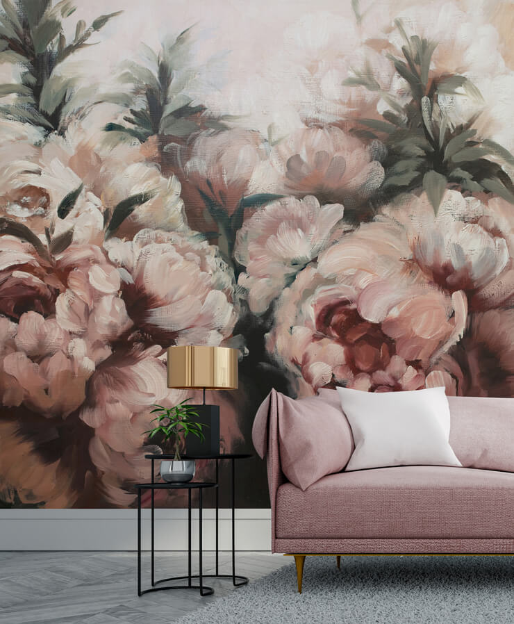 stylish living room with pink floral wallpaper mural stylish living room with pink floral wallpaper mural