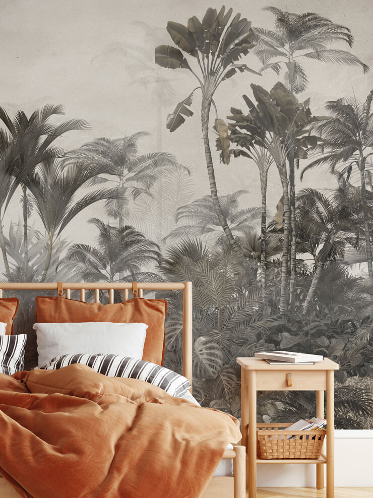 mellow jungle mural in bedroom