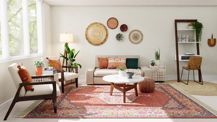 use rugs to create separate areas in a small room