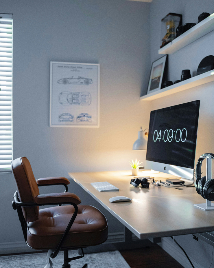 minimalist office in a garage conversion