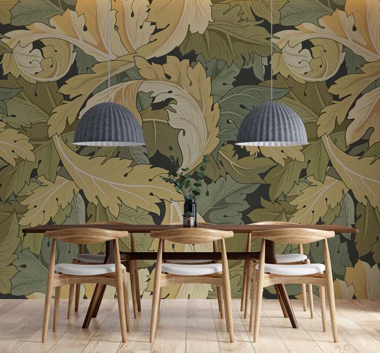 teal marble wall mural in modern dining room