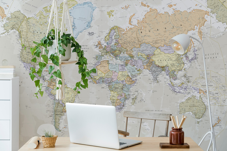 map mural in home office