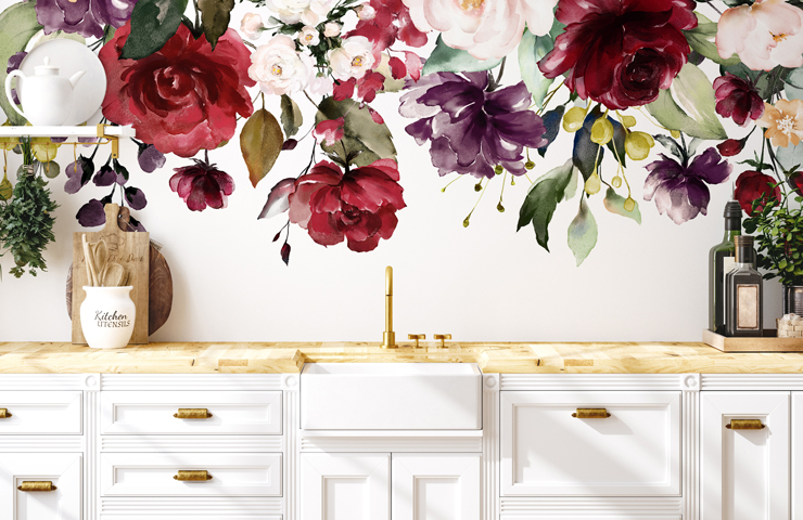floral mural as kitchen splashback